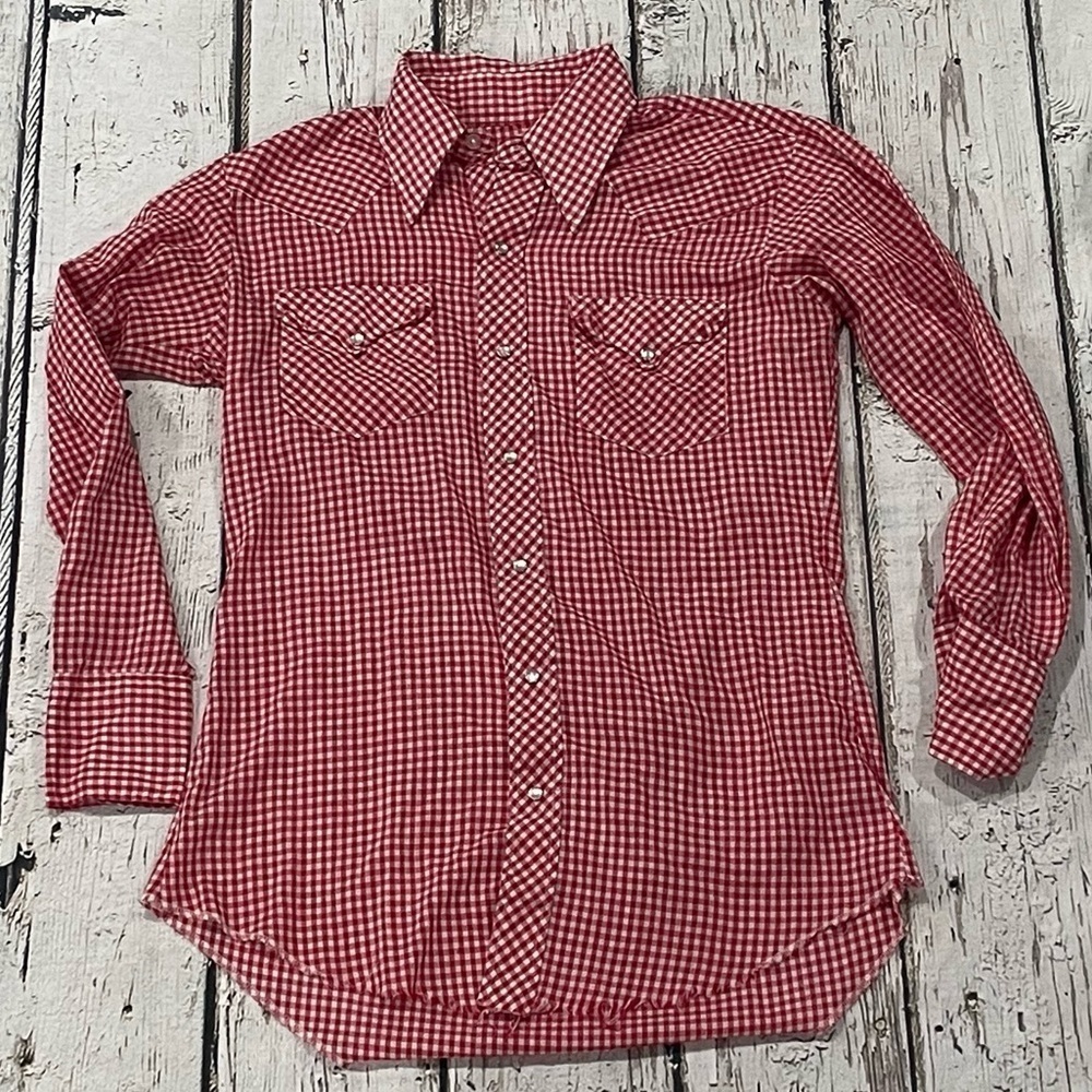 Vintage Red and White Western Pearl Snap Rockabilly Button Down Shirt